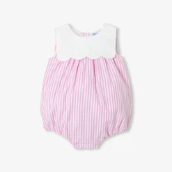 Jacadi Barboteuse bébé fille en popeline rayée - BLANC/ROSE Hot