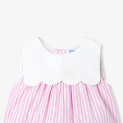 Jacadi Barboteuse bébé fille en popeline rayée - BLANC/ROSE Hot