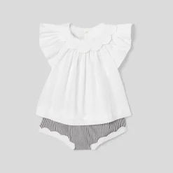 Jacadi Ensemble bébé fille à culotte rayée - BLANC/GRIS Discount