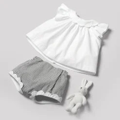 Jacadi Ensemble bébé fille à culotte rayée - BLANC/GRIS Discount