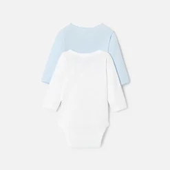 Jacadi Lot de 2 bodies manches longues bébé garçon - BLANC/BLEU Discount