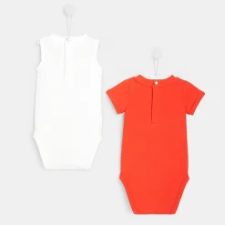 Jacadi Lot de 2 bodys bébé BLANC/ORANGE Hot