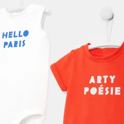 Jacadi Lot de 2 bodys bébé BLANC/ORANGE Hot