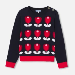 Jacadi Pull enfant fille motif tulipe - marine MARINE JACADI Outlet