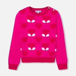 Jacadi Pull enfant fille motif tulipe - ROSE/ROUGE Hot