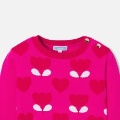 Jacadi Pull enfant fille motif tulipe - ROSE/ROUGE Hot