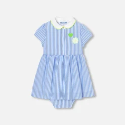 Jacadi Robe bébé fille coupe trapèze BLANC/BLEU Outlet