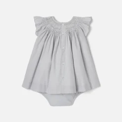 Jacadi Robe bébé fille en fil à fil - GRIS/BLANC New