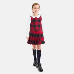 Jacadi Robe chasuble enfant fille en flanelle - MARINE/ROUGE Outlet