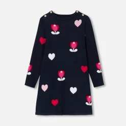 Jacadi Robe enfant fille jacquard fleurs et cœurs - lore BLEU/MULTICO Outlet