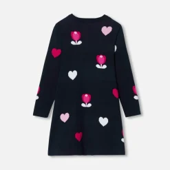 Jacadi Robe enfant fille jacquard fleurs et cœurs - lore BLEU/MULTICO Outlet