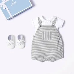 Jacadi Salopette bébé garçon en popeline rayée - GRIS/BLANC