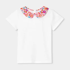 Jacadi T-shirt enfant fille col tissu Liberty - blanc BLANC JACADI New