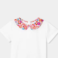 Jacadi T-shirt enfant fille col tissu Liberty - blanc BLANC JACADI New